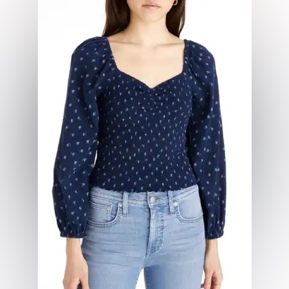 Madewell Tops - Madewell Lucille Balloon Sleeve Smocked Top in Classic Indigo Floral Size Small